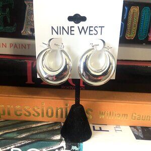 Nine West Silver Puffy Tapered Hoop